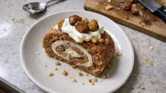 Italian Chestnut Roll Cake With Mascarpone Cream (Soft Sponge, Clean Slices)