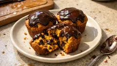 One-Bowl Pumpkin Chocolate Chip Muffins With a Simple Cocoa Glaze
