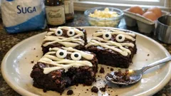Mummy Brownies for Halloween—Fudgy One-Bowl Bars with White Chocolate “Wraps”